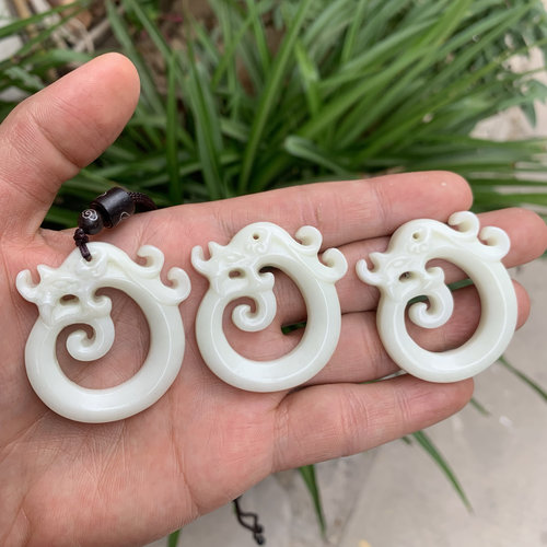 陕西西安蓝田白玉仿古龙牌玉石吊坠玉挂件正品玉坠玉佩青龙带证书