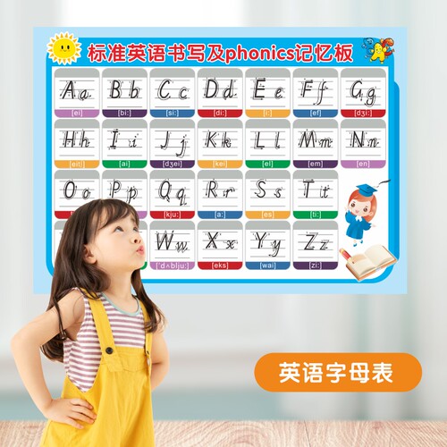 26个英文字母学习棍棒木棍体标准英语及Phonics书写表墙贴画教室