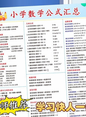 小学生数学必背公式图表大全挂图三四年级知识点汇总墙贴单位换算