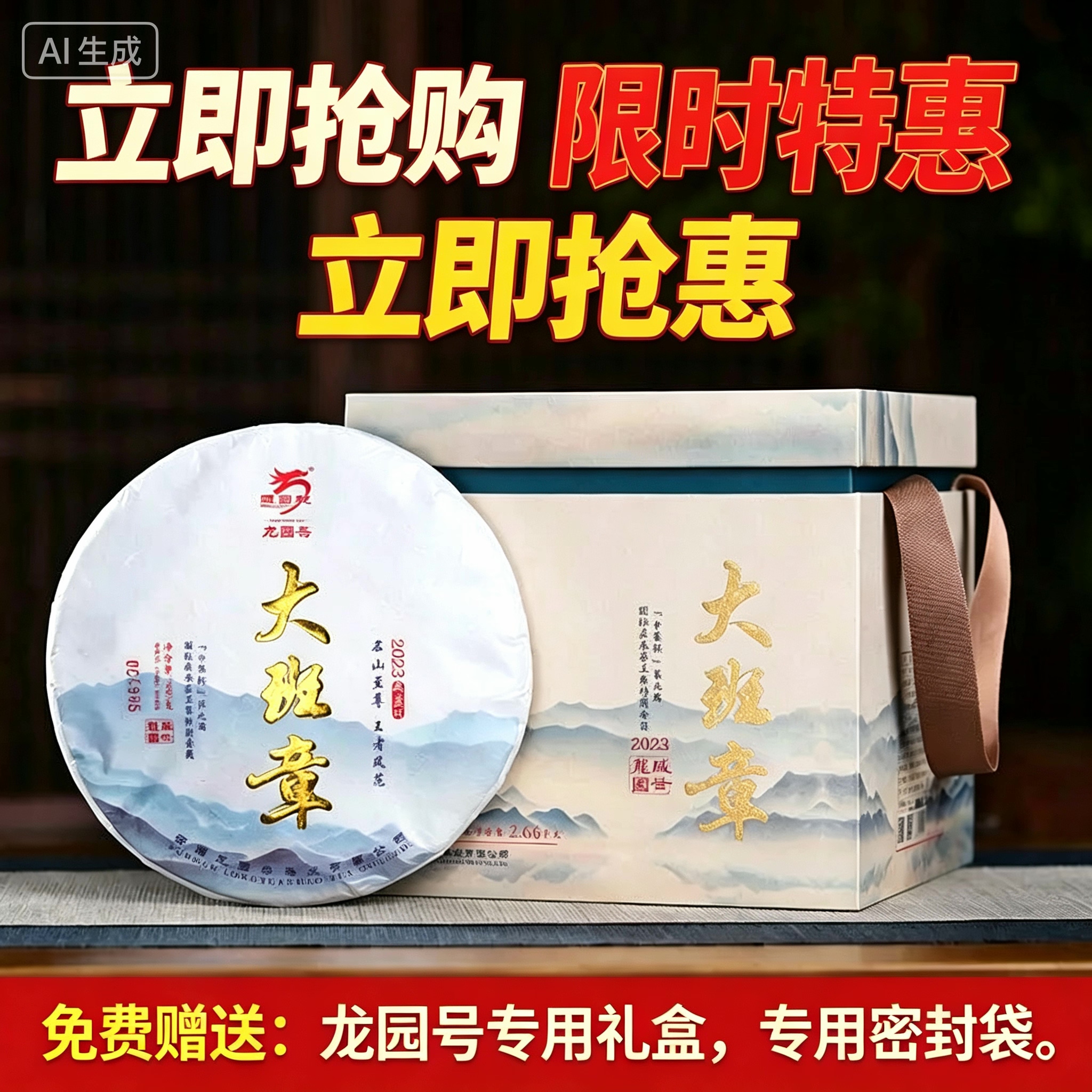 云南普洱茶龙园号普洱茶生茶 2023年早春茶大班章 380g云南七子饼