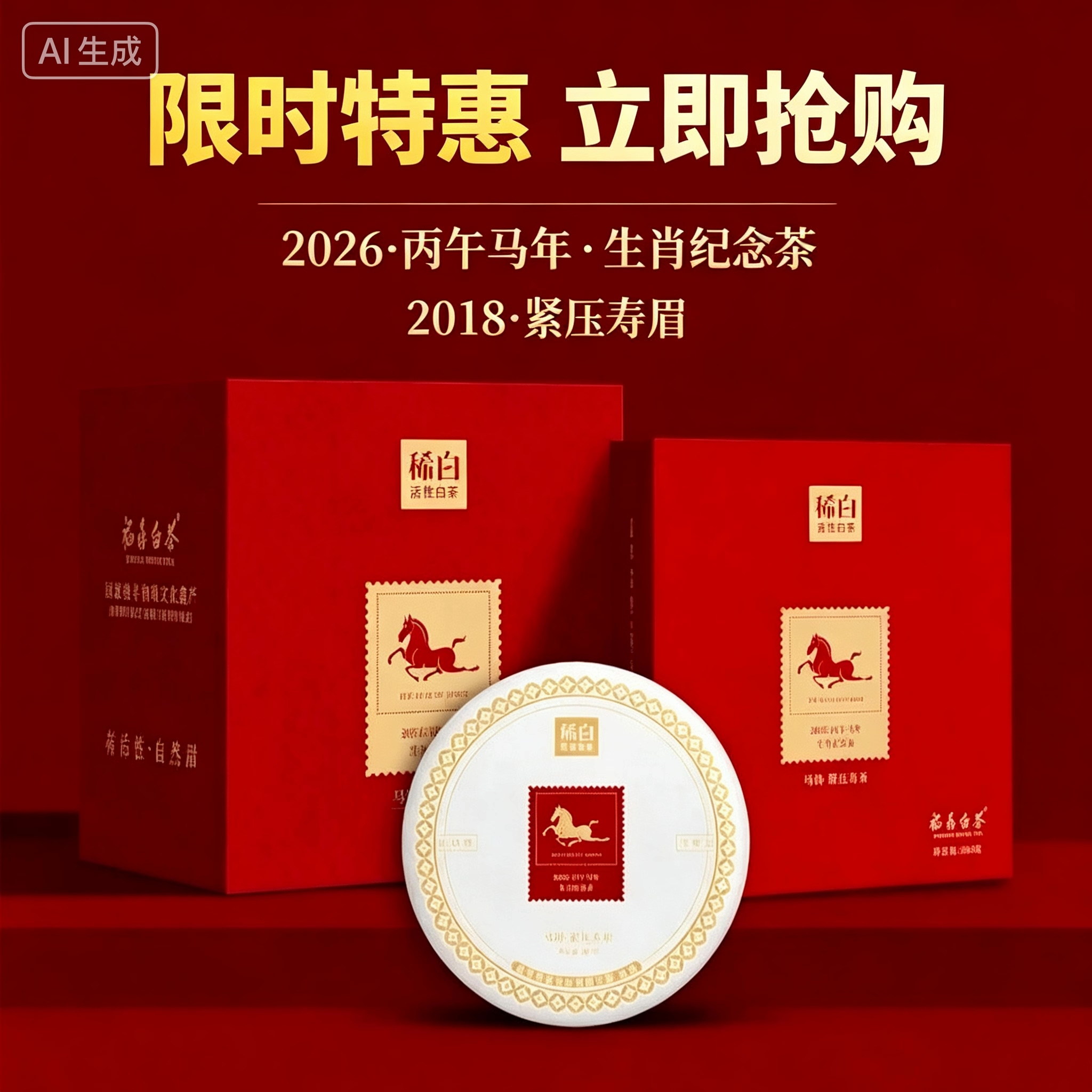福鼎白茶一级寿眉 稀白茶业马年生肖纪念饼(2018年寿眉)300g正品