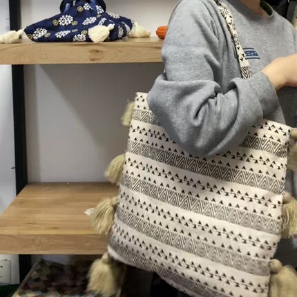 新款手工帆布包波西米亚流苏包复古民族休闲大容量土布包单肩包包