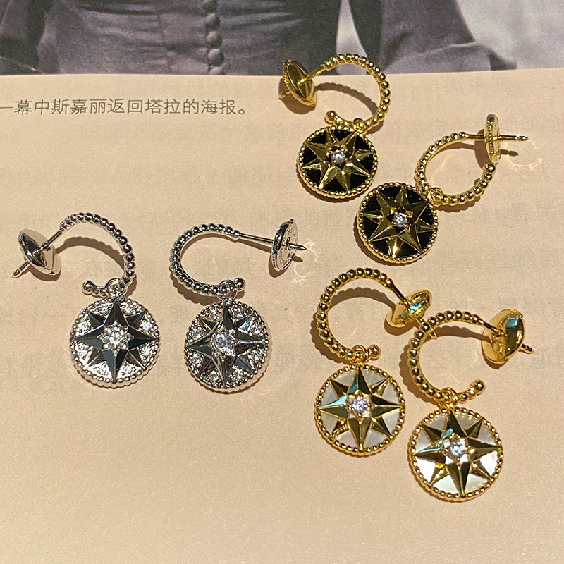 轻奢精致八芒星罗盘贝母玛瑙耳环
