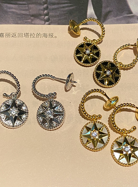 轻奢精致八芒星罗盘贝母玛瑙耳环