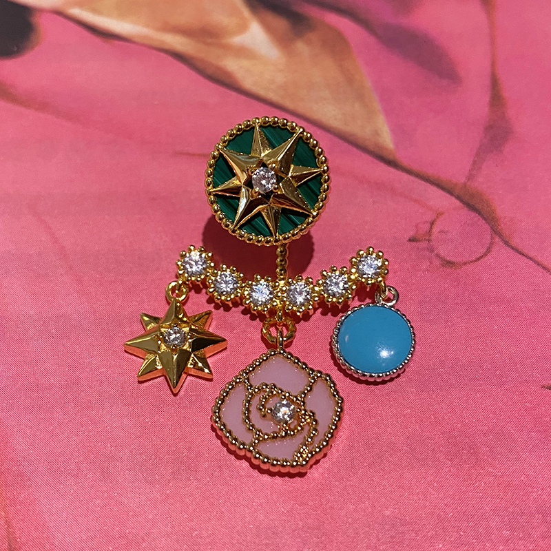 重工彩色宝石单只可拆卸耳环