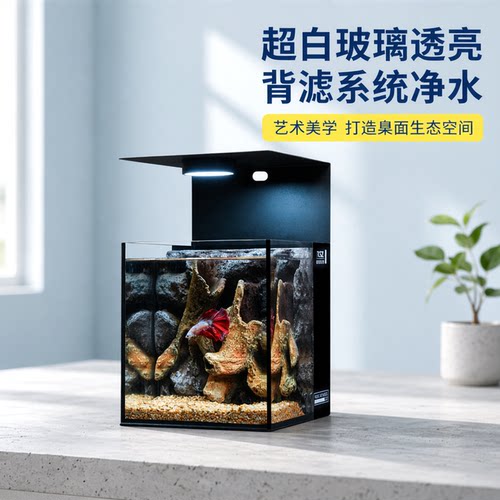 淘宠桌面超白玻璃背滤鱼缸
