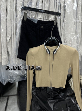 ADD早秋25新款时尚韩版短款简约修身纯色百搭圆领长袖打底衫T恤女