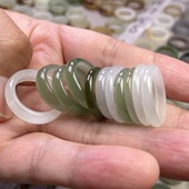 天然新疆和田玉戒指冰种浅晴湖水绿羊脂白宽窄细男女晴水石指环