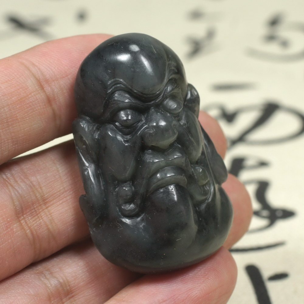 不议价 精雕新疆和田玉青花玉墨玉籽料挂件罗汉佛头男款吊坠