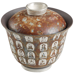 老岩泥鎏银千佛盖碗茶杯中式禅意单个高档泡茶器复古家用陶瓷茶碗