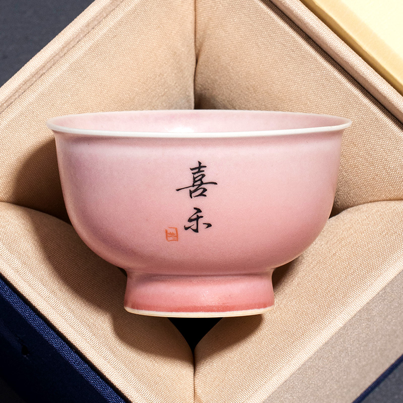 泥土故事粉窑变粉圆鼎杯手工