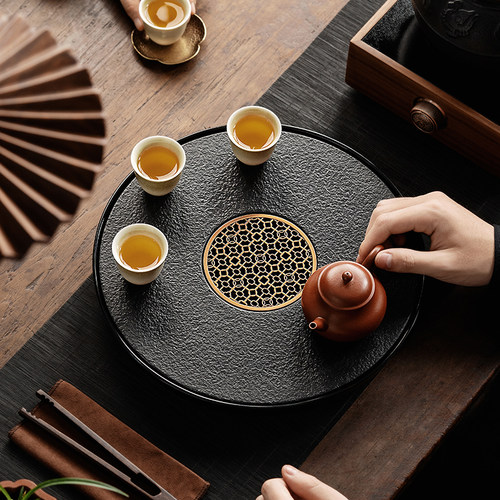 乌金茶盘圆形储水式沥水盘