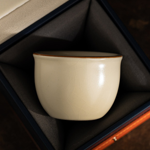 米黄汝窑缸杯茶杯陶瓷单个品茗杯功夫茶杯主人杯家用喝茶茶碗单杯