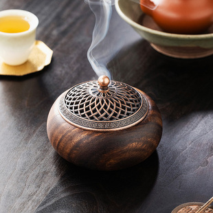 黑胡桃木盘香炉家用室内熏香中式实木摆件檀香沉香熏茶道供奉香炉