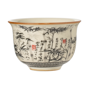 汝窑墨竹圆鼎茶杯套装家用主人杯陶瓷开片可养个人杯中式喝茶杯