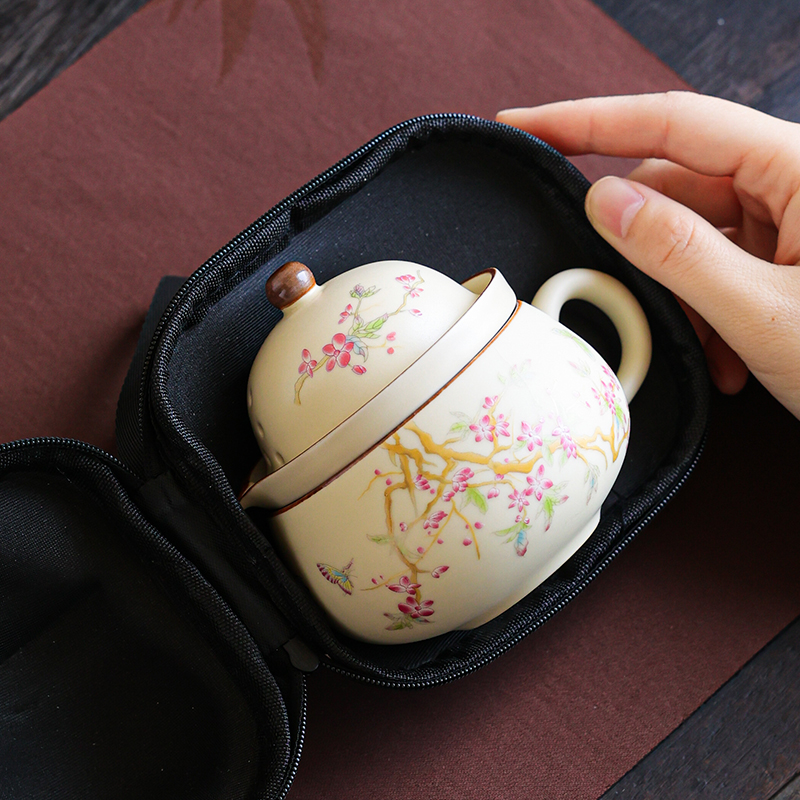 汝窑快客杯旅行茶具套组可携式包户外一人饮定制随身泡茶喝茶装备