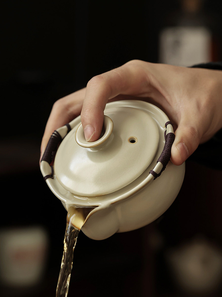 汝窑三彩盖碗茶杯陶瓷手工单泡茶非热手抓壶茶碗高档茶具