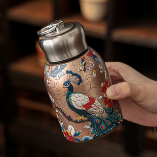 小胖丁孔雀保温杯高颜值女生复古国风孔雀水杯口袋不锈钢喝水杯子