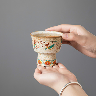 敦煌飞天高脚陶瓷主人杯女士个人专用品茗杯2026新款功夫茶杯建盏
