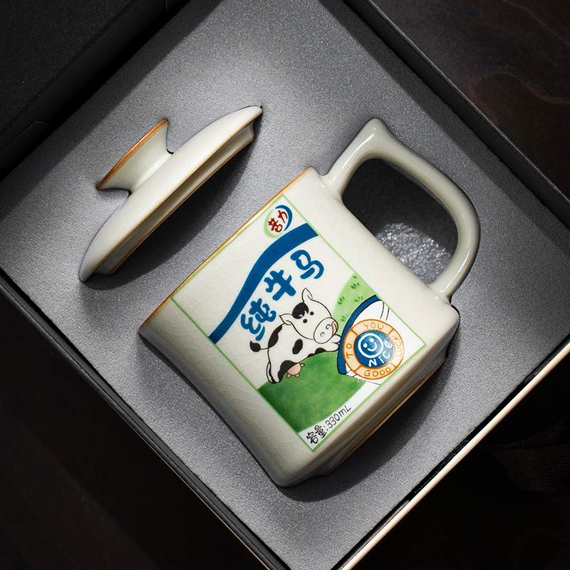 泥土故事汝窑牛马茶杯子定制礼物