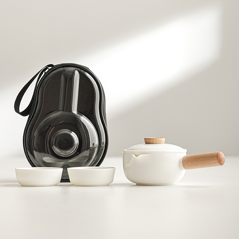 羊脂玉旅行茶具个人专用套装一壶二杯便携式防烫户外露营喝茶装备