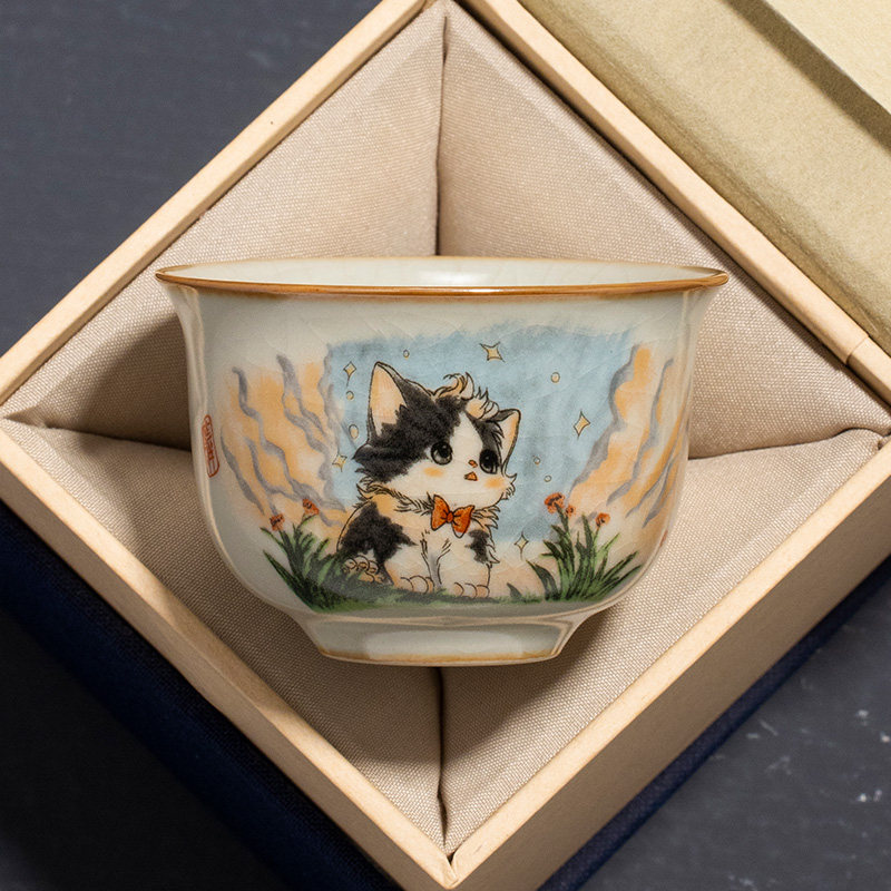 汝窑可爱猫圆鼎茶杯主人杯开片可养高档定制品茗杯功夫喝茶单杯子,餐饮具,茶杯,淘宝优惠券,粉丝福利购,淘宝优惠卷