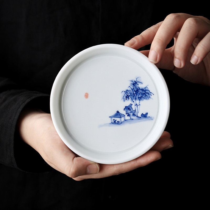 纯手绘竹林茶舍壶承陶瓷储水迷你一人简易圆形小托盘功夫茶具配件,餐饮具,茶道/零配,淘宝优惠券,粉丝福利购,淘宝优惠卷