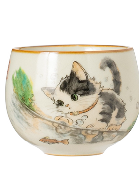 汝窑萌猫小禅定杯茶杯主人杯定制