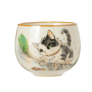汝窑萌猫小禅定杯茶杯主人杯家用高档精致品茗杯定制功夫茶具茶盏