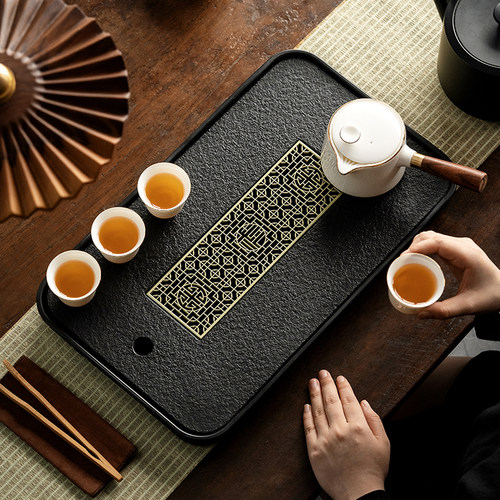 储水排水式仿乌金瓷石茶盘