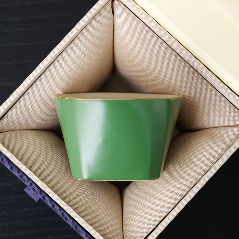 四方陶瓷茶杯青竹创意品茗杯定制