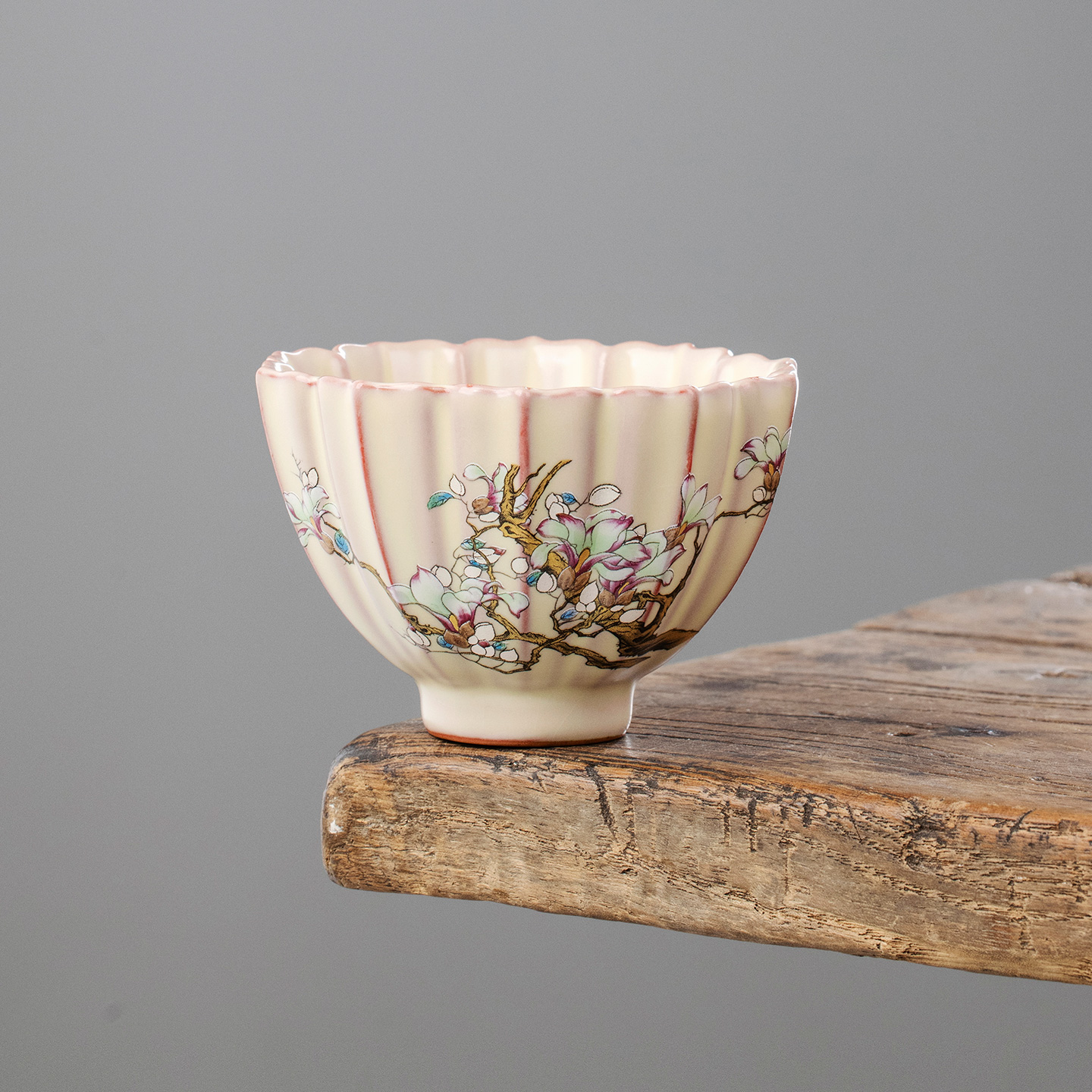 汝窑玉兰花陶瓷茶杯主人杯