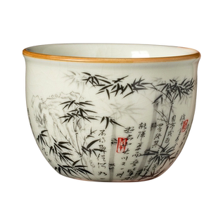 汝窑墨竹茶杯缸杯家用高档主人杯个人品茗杯陶瓷定制单杯功夫茶具