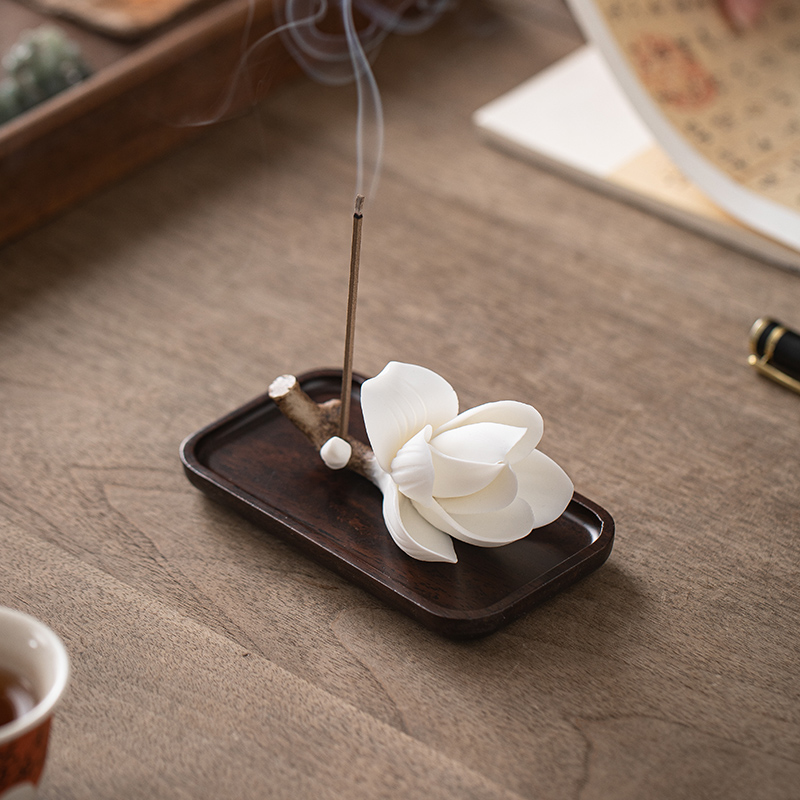 陶瓷玉兰花线香香插手工捏花香座