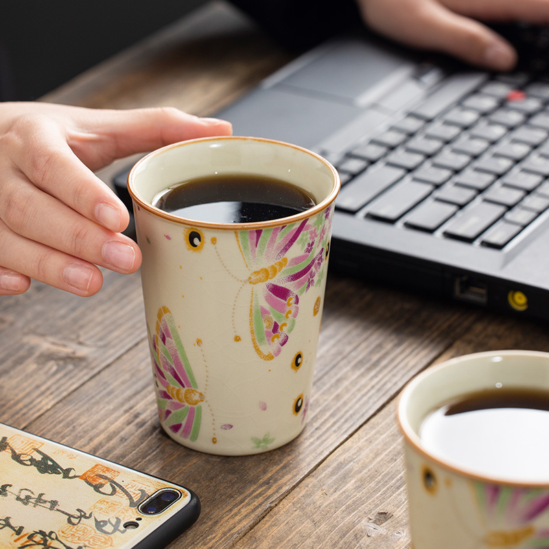 汝窑蝴蝶可乐杯茶杯家用主人杯