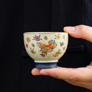 高档陶瓷茶杯主人杯小号定制家用品茗杯单杯 青花火石红高脚杯中式