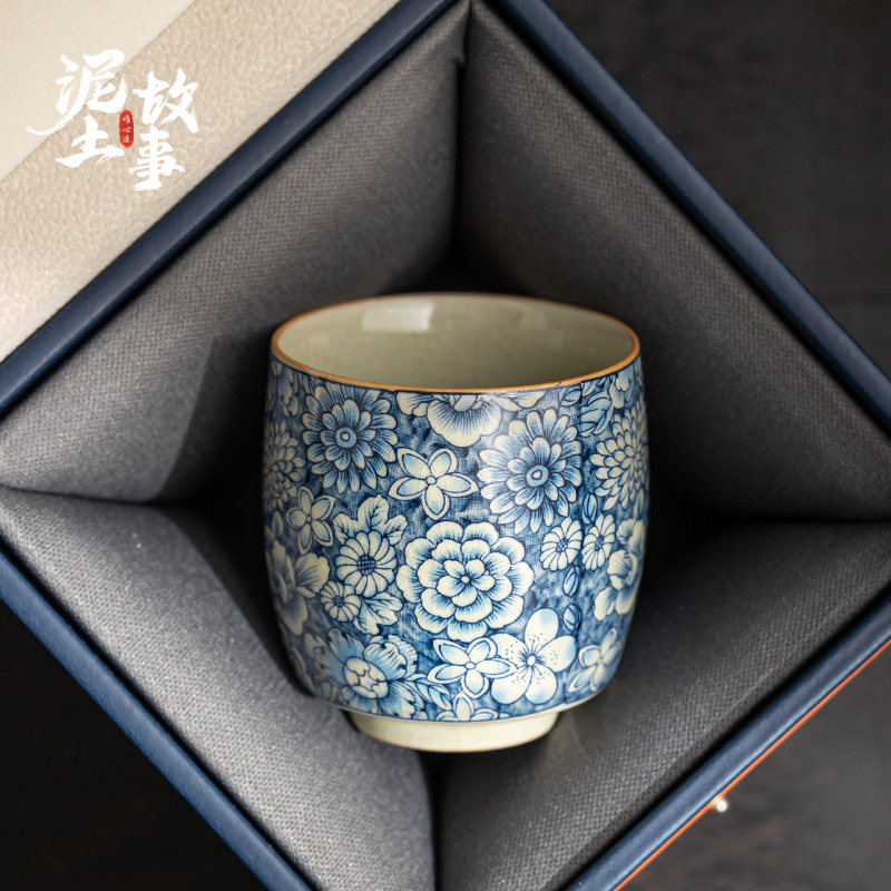 老陶泥品茗杯陶瓷青花个人杯功夫茶具家用个人专用茶杯主人杯单杯,餐饮具,茶杯,淘宝优惠券,粉丝福利购,淘宝优惠卷