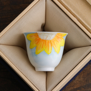 陶瓷手绘向日葵铃铛杯茶杯个人专用高端主人杯单杯品茗杯功夫茶具