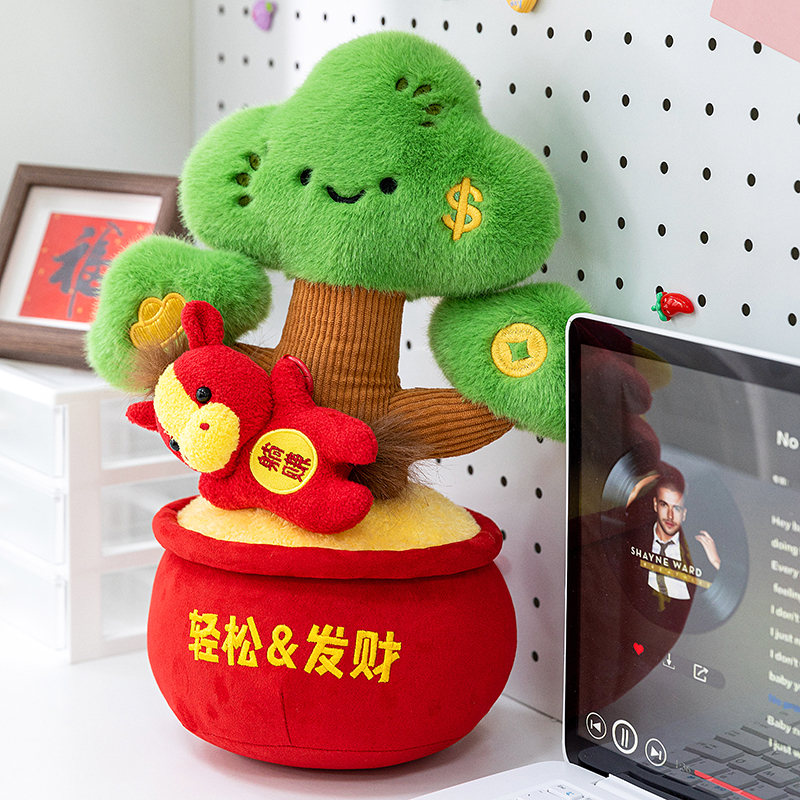 卡通躺赚发财马公仔毛绒玩具