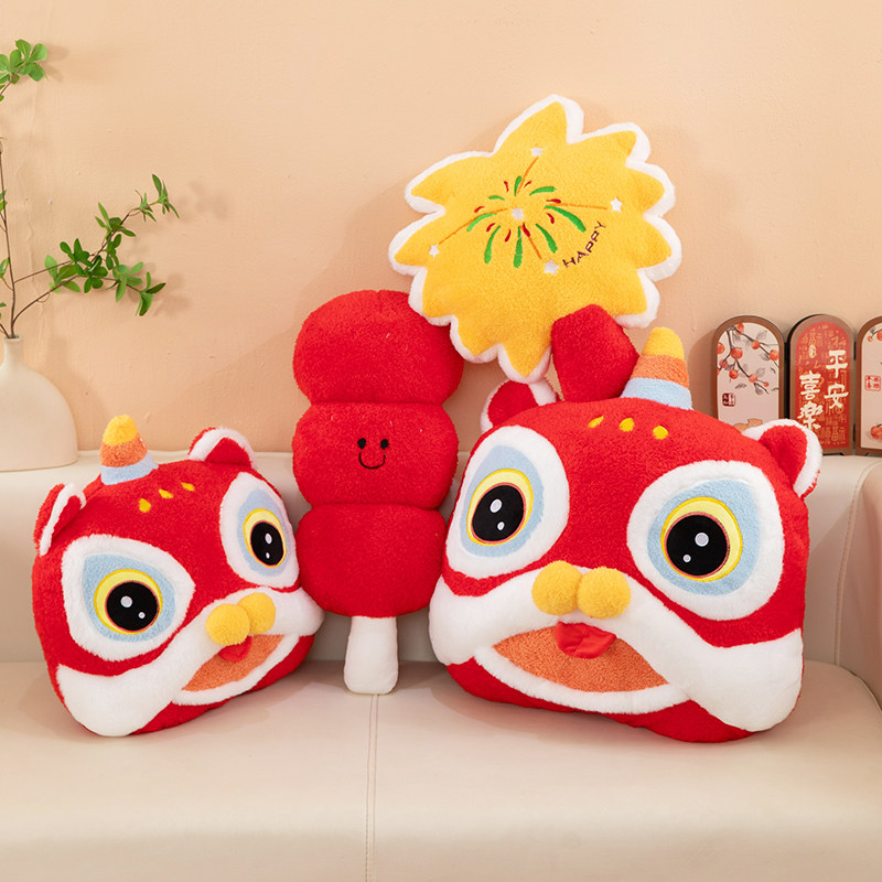 醒狮纳福抱枕红色造型靠垫新年春节装饰礼品中国风中式烟花造型大,居家布艺,靠垫/抱枕,淘宝优惠券,粉丝福利购,淘宝优惠卷