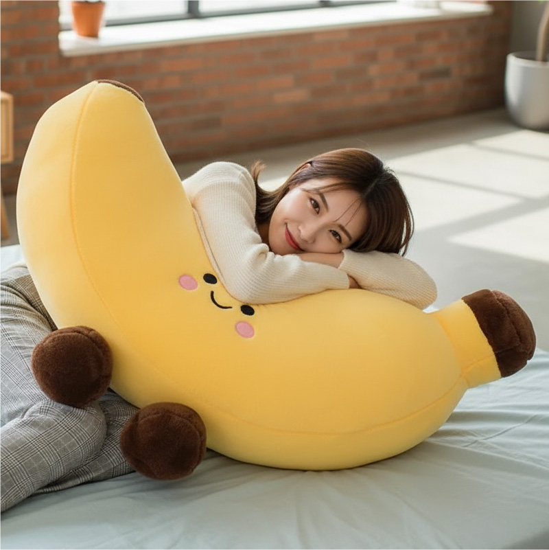 可爱香蕉毛绒玩具抱枕长条枕头