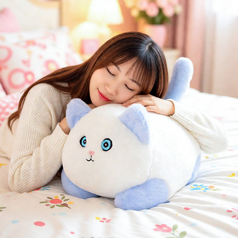 可爱卡通圆球形状猫咪毛绒抱枕白色大号靠垫床上睡觉枕头宿舍女生