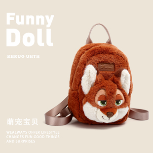 正版迪士尼疯狂动物城朱迪尼克毛绒双肩包玩偶背包卡通公仔背包冬