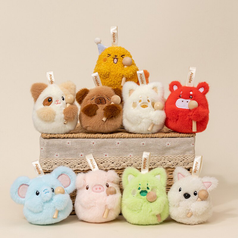 正版木鱼敲敲动物卡通毛绒挂件炸虾马年造型包包钥匙扣装饰抱枕