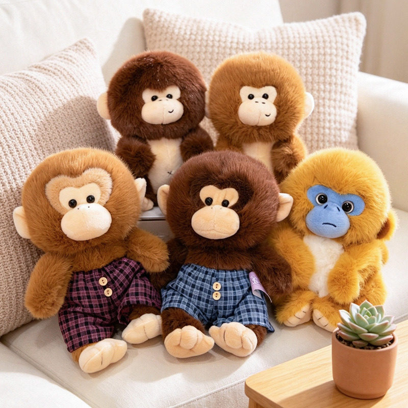 金丝猴穿格子裤小猴毛绒公仔玩偶抱枕儿童布偶摆件可爱毛绒玩具