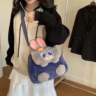 新款疯狂大脸动物可爱城朱迪卡通尼克斜挎包翻盖双肩包毛绒大容量