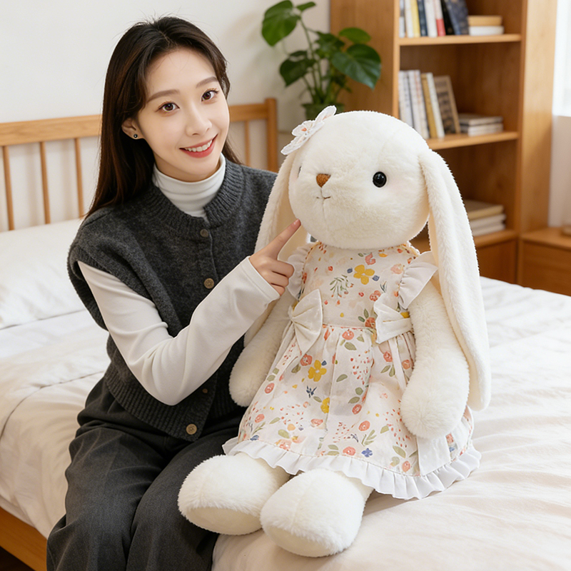 超萌长耳兔毛绒抱枕公仔礼物