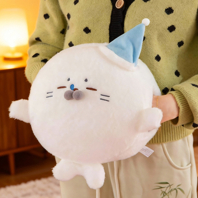 卡通礼帽白色海豹手暖抱枕