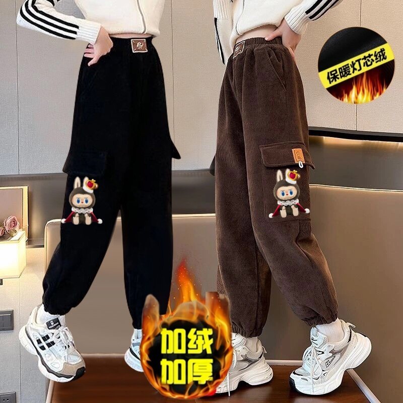 女童秋冬裤工装裤儿童时髦洋气保暖长裤宽松大童加绒加厚冬季裤子