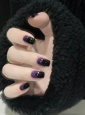 C429-库洛米拼色穿戴美甲成品紫色甜酷风短款网红假指甲贴片
